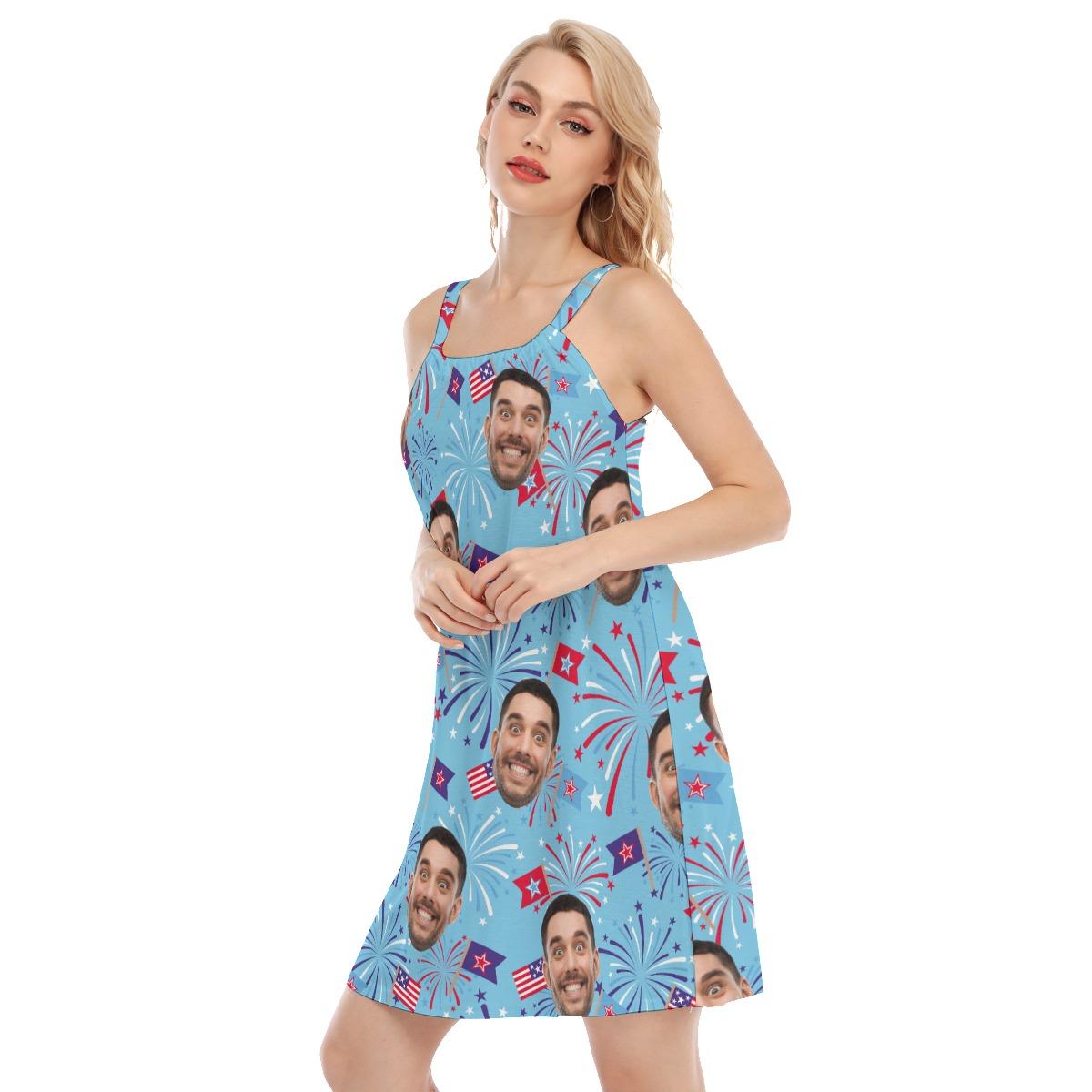Custom Face Firework Hawaiian Cami Dress For Women