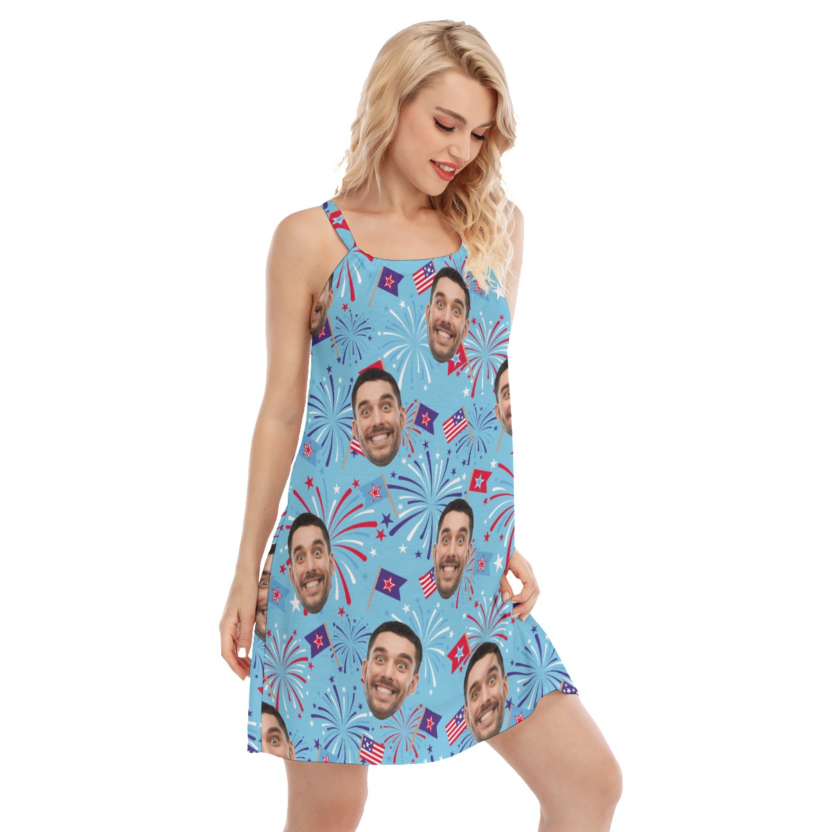 Custom Face Firework Hawaiian Cami Dress For Women