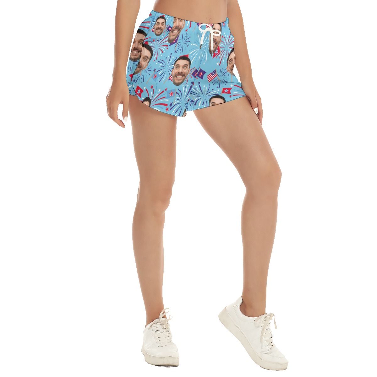 Firework 4th Of July Custom Face Hawaiian Beach Shorts For Women