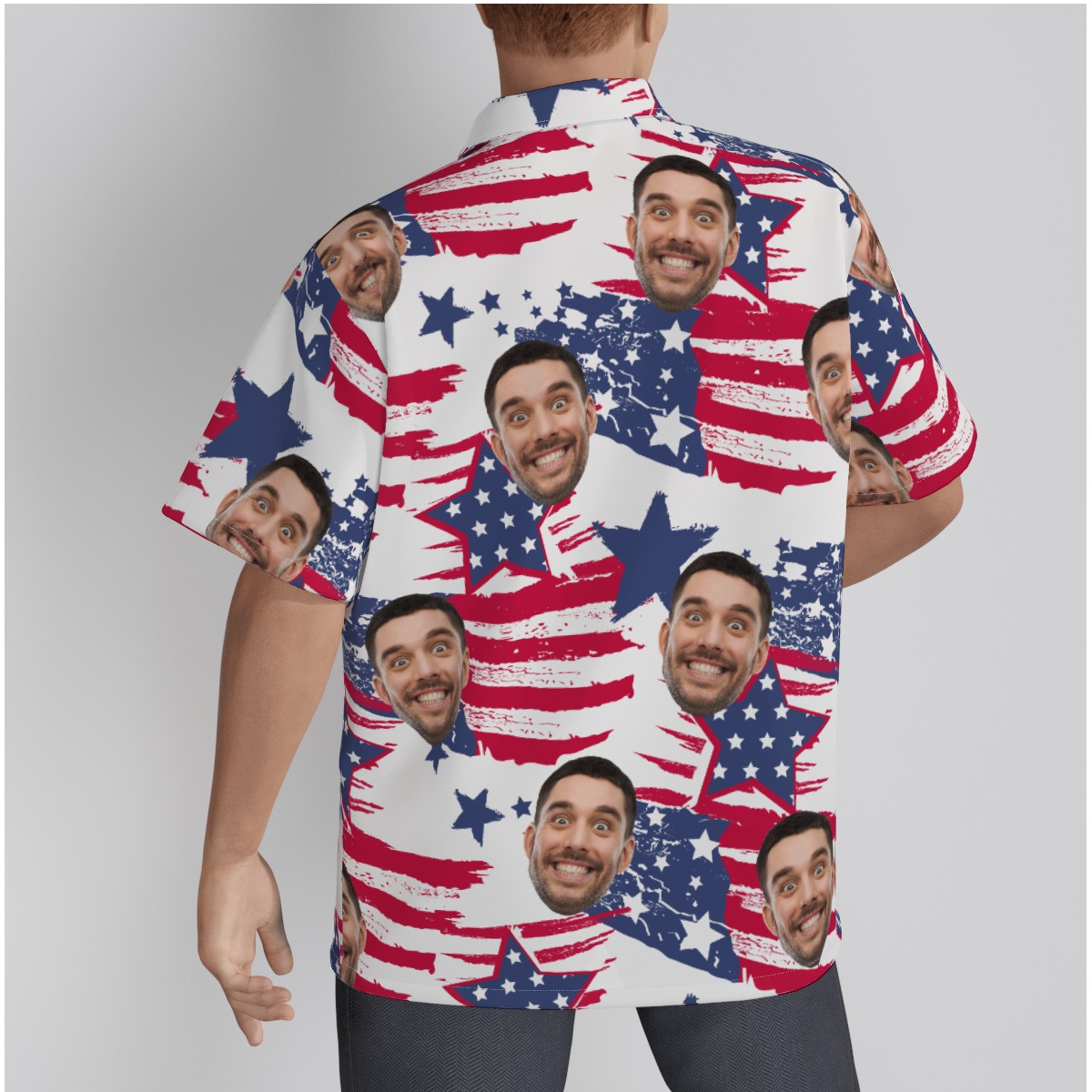 Funny Custom American Flag Men's Hawaiian Shirt With Face