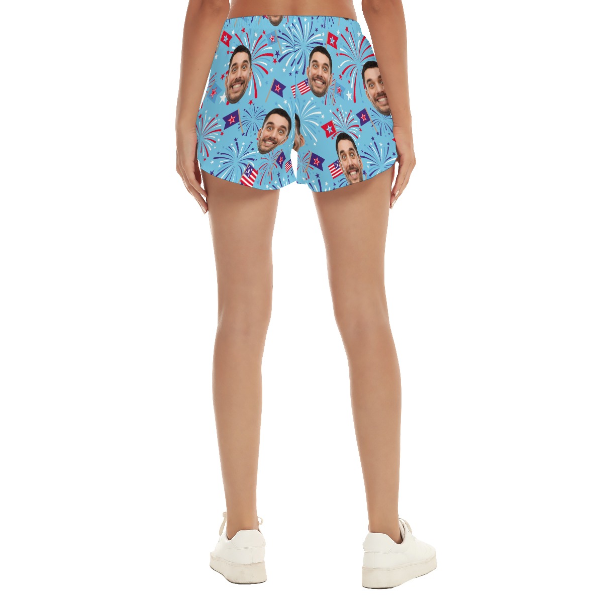 Firework 4th Of July Custom Face Hawaiian Beach Shorts For Women