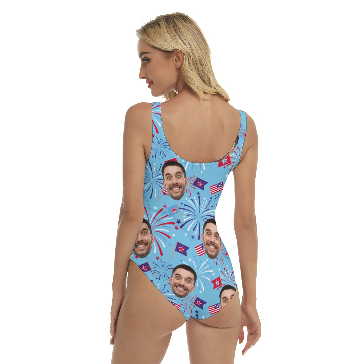Funny Custom Face Firework Hawaiian Swimsuit For Women
