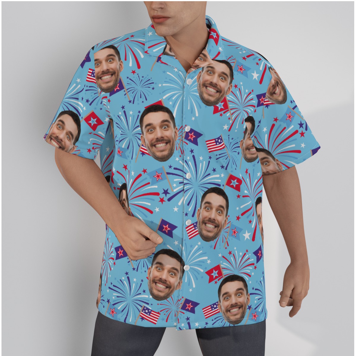 Custom Face Firework 4th Of July Hawaiian Shirt - variant image 1