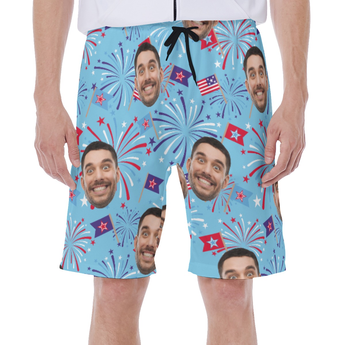 Funny Custom Face Firework Hawaiian Swim Trunks For Men - variant image 1