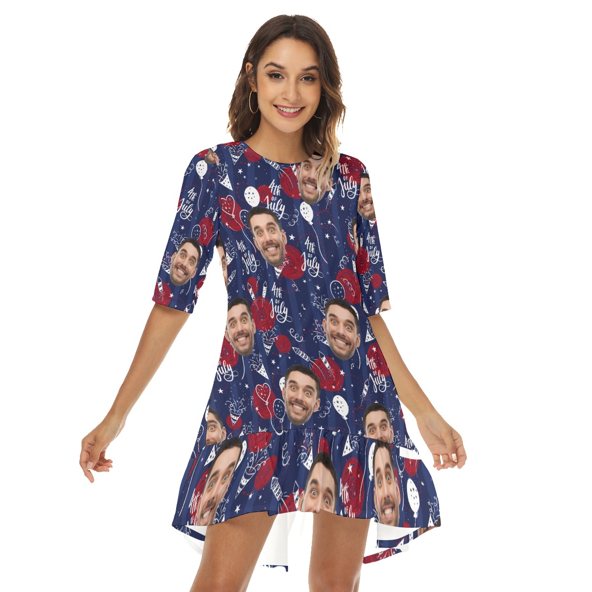 Funny 4th Of July Custom Face Hawaiian Half Sleeve Dress - variant image 1