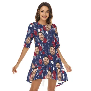 Funny 4th Of July Custom Face Hawaiian Half Sleeve Dress