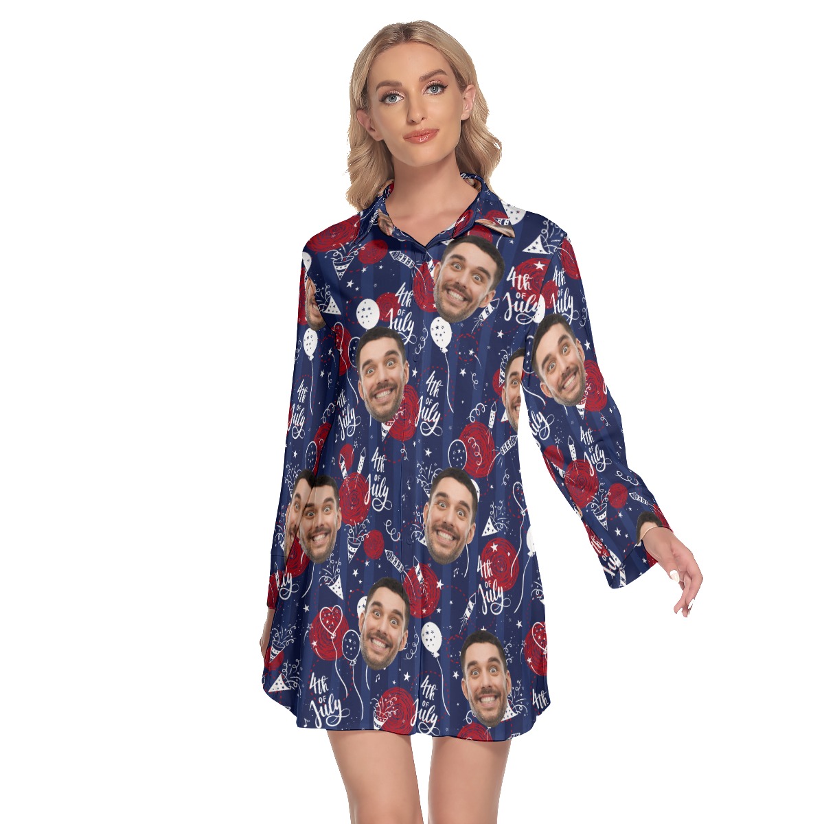 Custom Face 4th Of July Hawaiian Shirt Dress - variant image 1