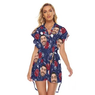 Funny Custom Face 4th Of July Hawaiian Dress With Belt For Women