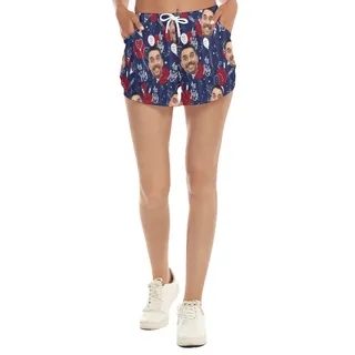 Funny Custom Face 4th Of July Hawaiian Beach Shorts For Women