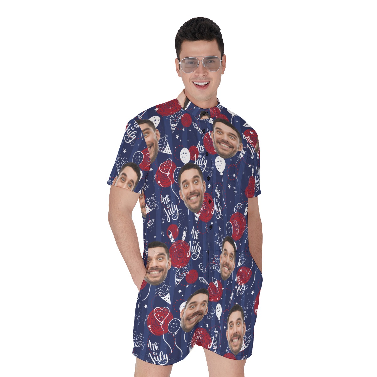 Funny Custom Face 4th Of July Hawaiian Romper For Men - variant image 1