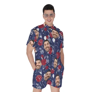 Funny Custom Face 4th Of July Hawaiian Romper For Men
