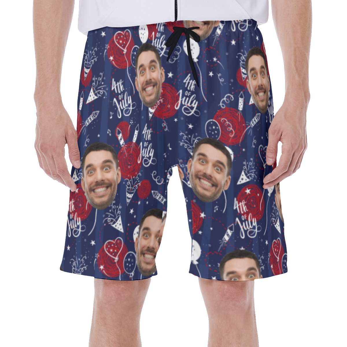 4th Of July Custom Face Navy Hawaiian Swim Trunks For Men - variant image 1