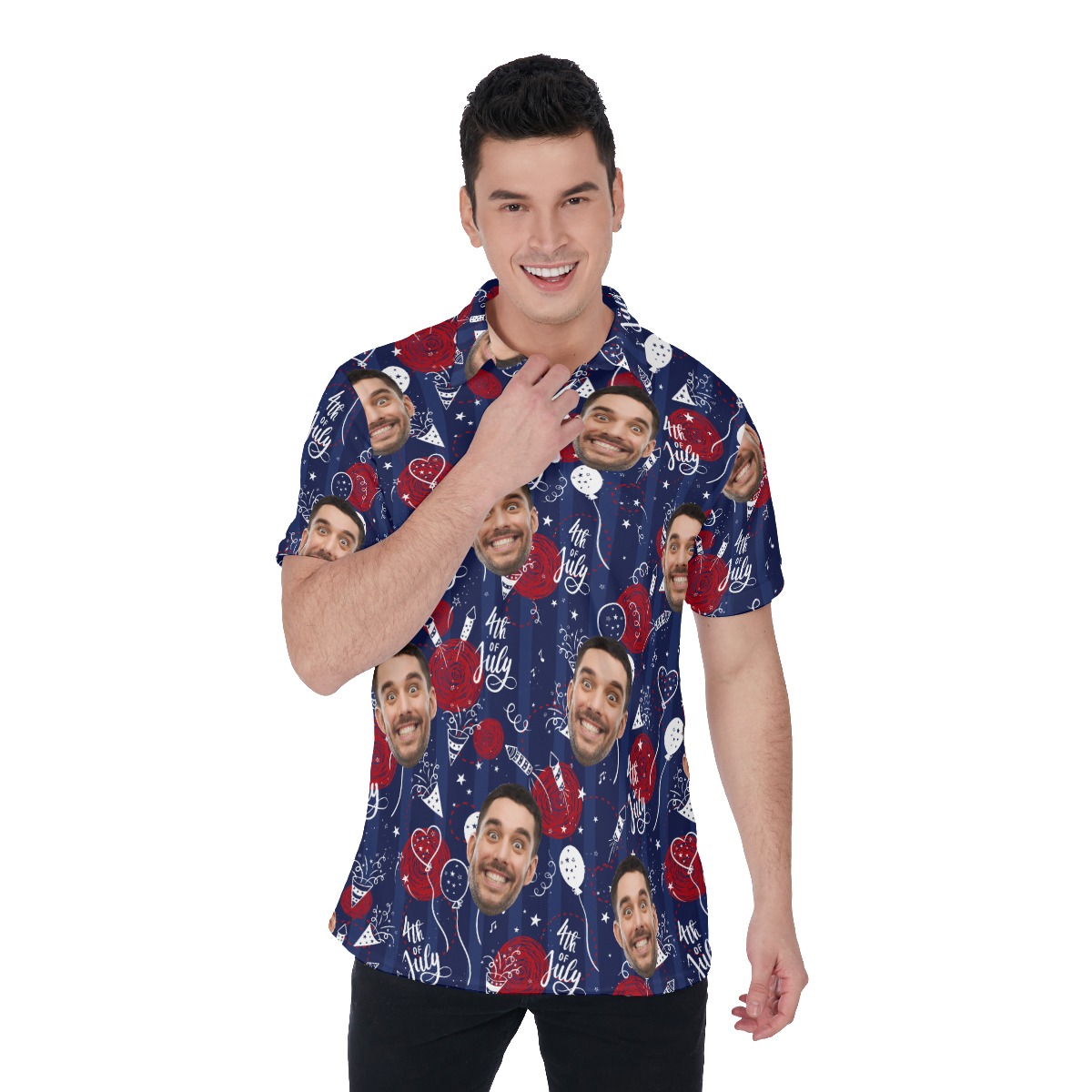 4th Of July Custom Face Hawaiian Polo Shirt - variant image 1