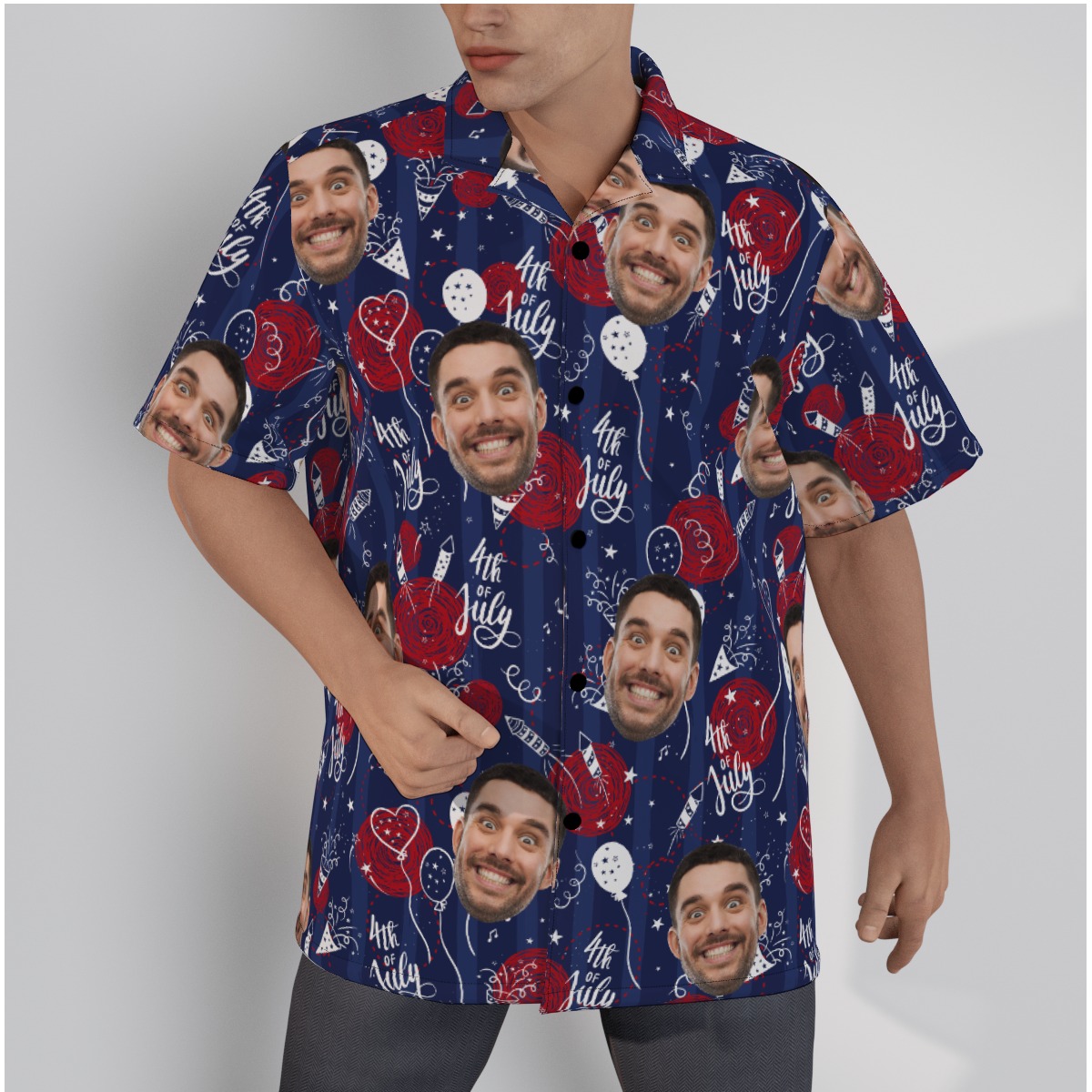 Custom Face 4th Of July Navy Hawaiian Shirt - variant image 1
