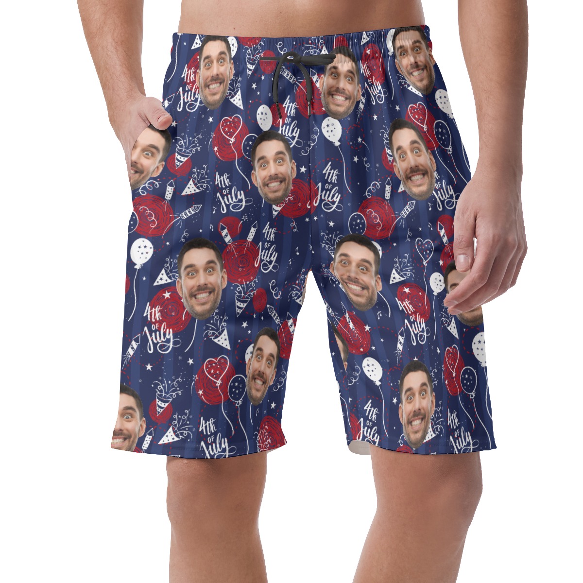 Funny Custom Face 4th Of July Hawaiian Summer Shorts For Men - variant image 1