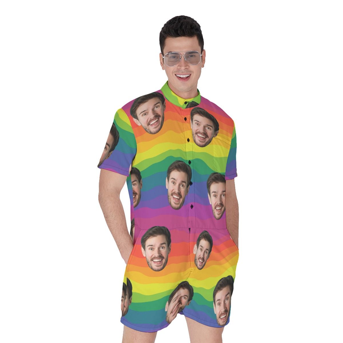 LGBT Pride Flag Hawaiian Romper With Custom Face - variant image 1