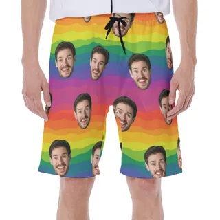 LGBT Pride Flag Custom Face Hawaiian Shorts