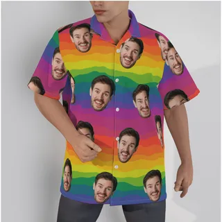 LGBT Pride Flag Hawaiian Shirt With Custom Face