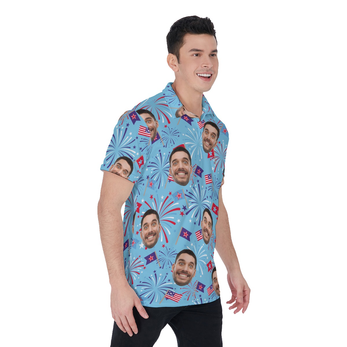 Firework 4th Of July Custom Face Hawaiian Polo Shirt For Men