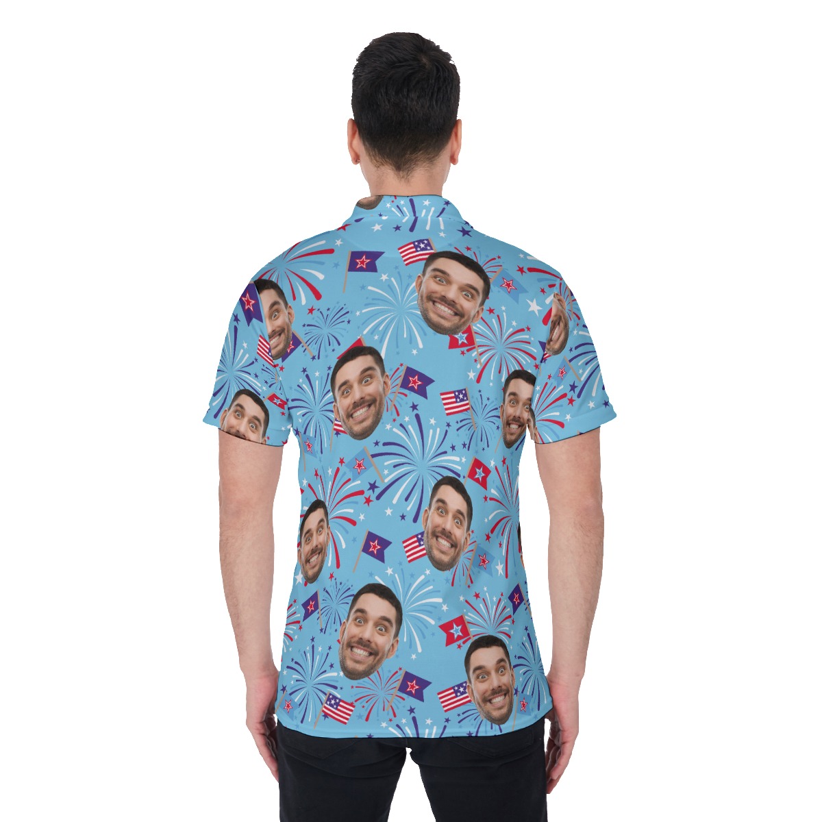 Firework 4th Of July Custom Face Hawaiian Polo Shirt For Men