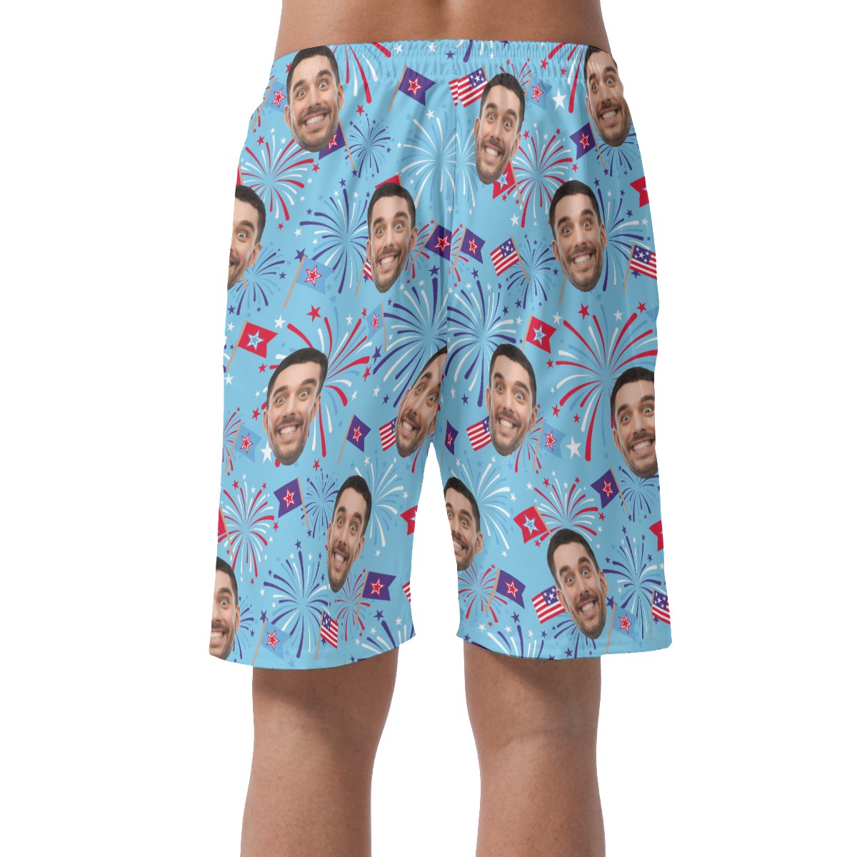 Firework Custom Face Blue Hawaiian Beach Shorts For Men