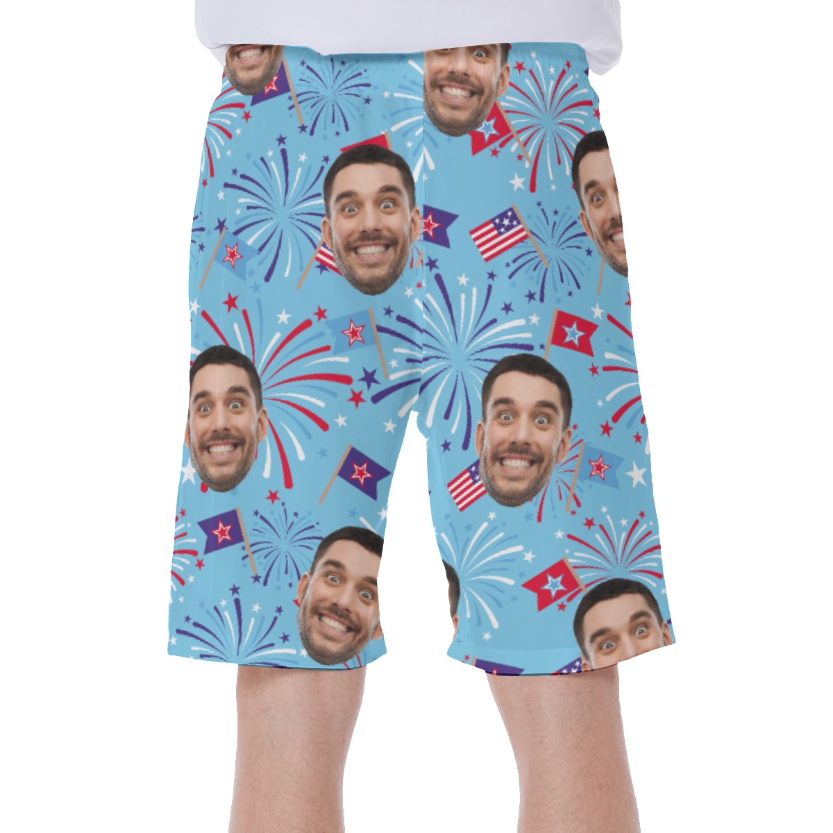 Funny Custom Face Firework Hawaiian Swim Trunks For Men