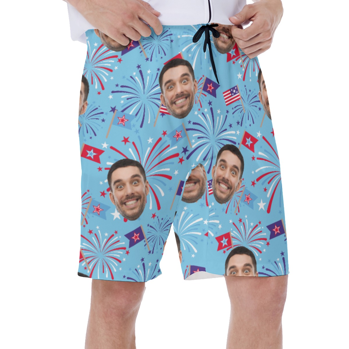 Funny Custom Face Firework Hawaiian Swim Trunks For Men