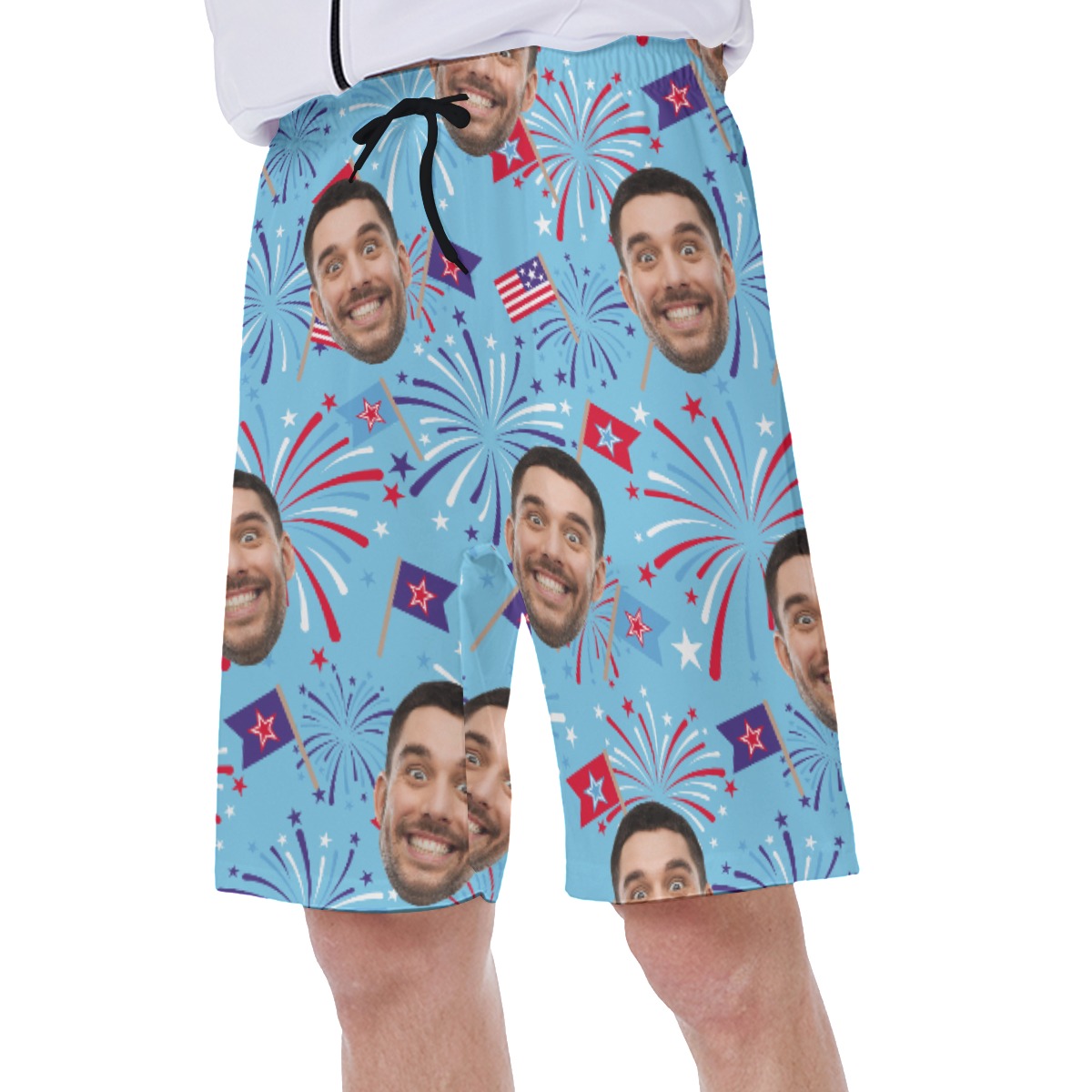 Funny Custom Face Firework Hawaiian Swim Trunks For Men