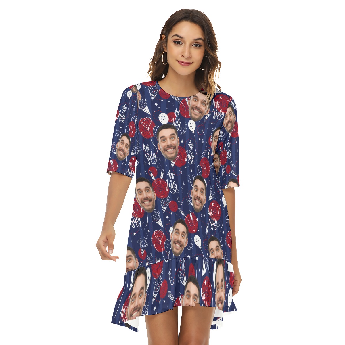 Funny 4th Of July Custom Face Hawaiian Half Sleeve Dress
