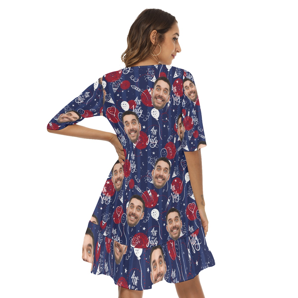 Funny 4th Of July Custom Face Hawaiian Half Sleeve Dress