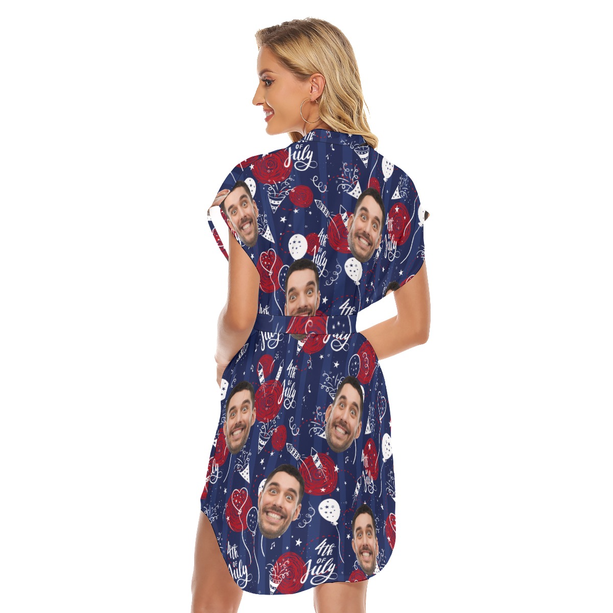 Funny Custom Face 4th Of July Hawaiian Dress With Belt For Women