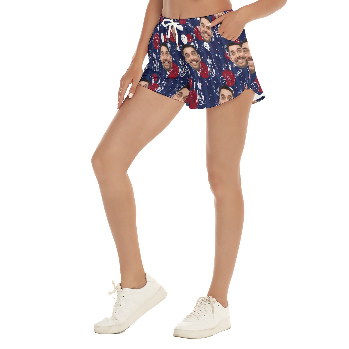 Funny Custom Face 4th Of July Hawaiian Beach Shorts For Women