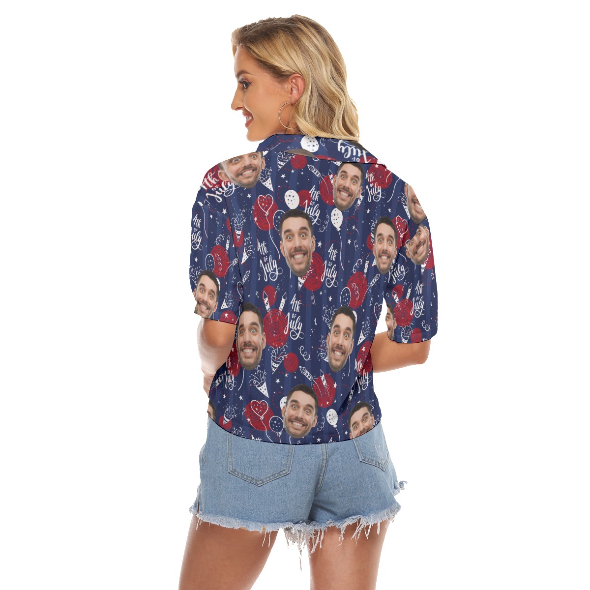 4th Of July Custom Face Hawaiian Crop Top Shirt For Women
