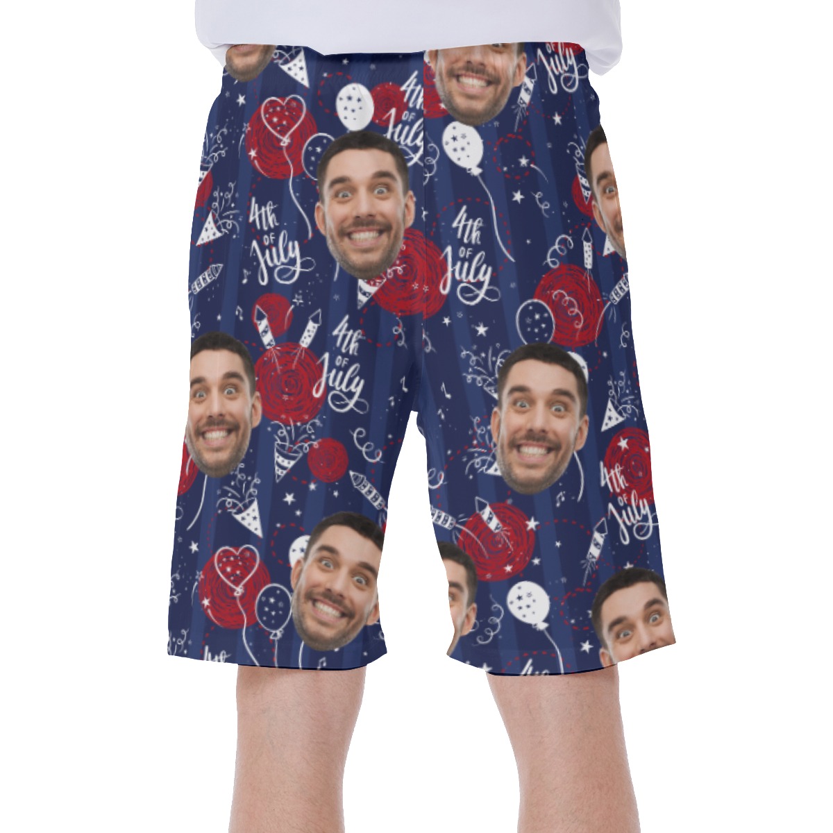 4th Of July Custom Face Navy Hawaiian Swim Trunks For Men
