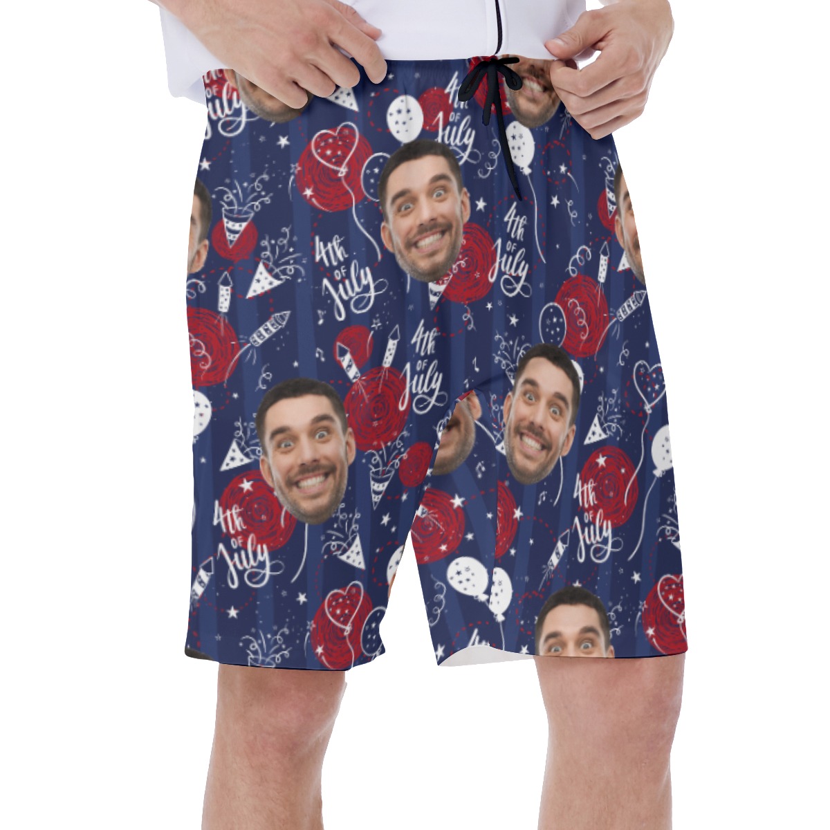 4th Of July Custom Face Navy Hawaiian Swim Trunks For Men