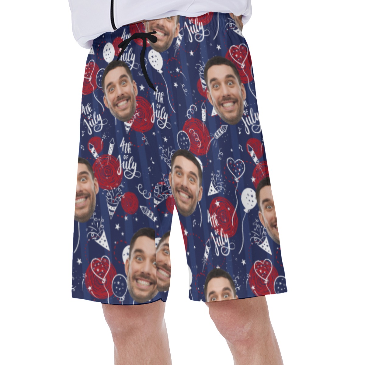 4th Of July Custom Face Navy Hawaiian Swim Trunks For Men
