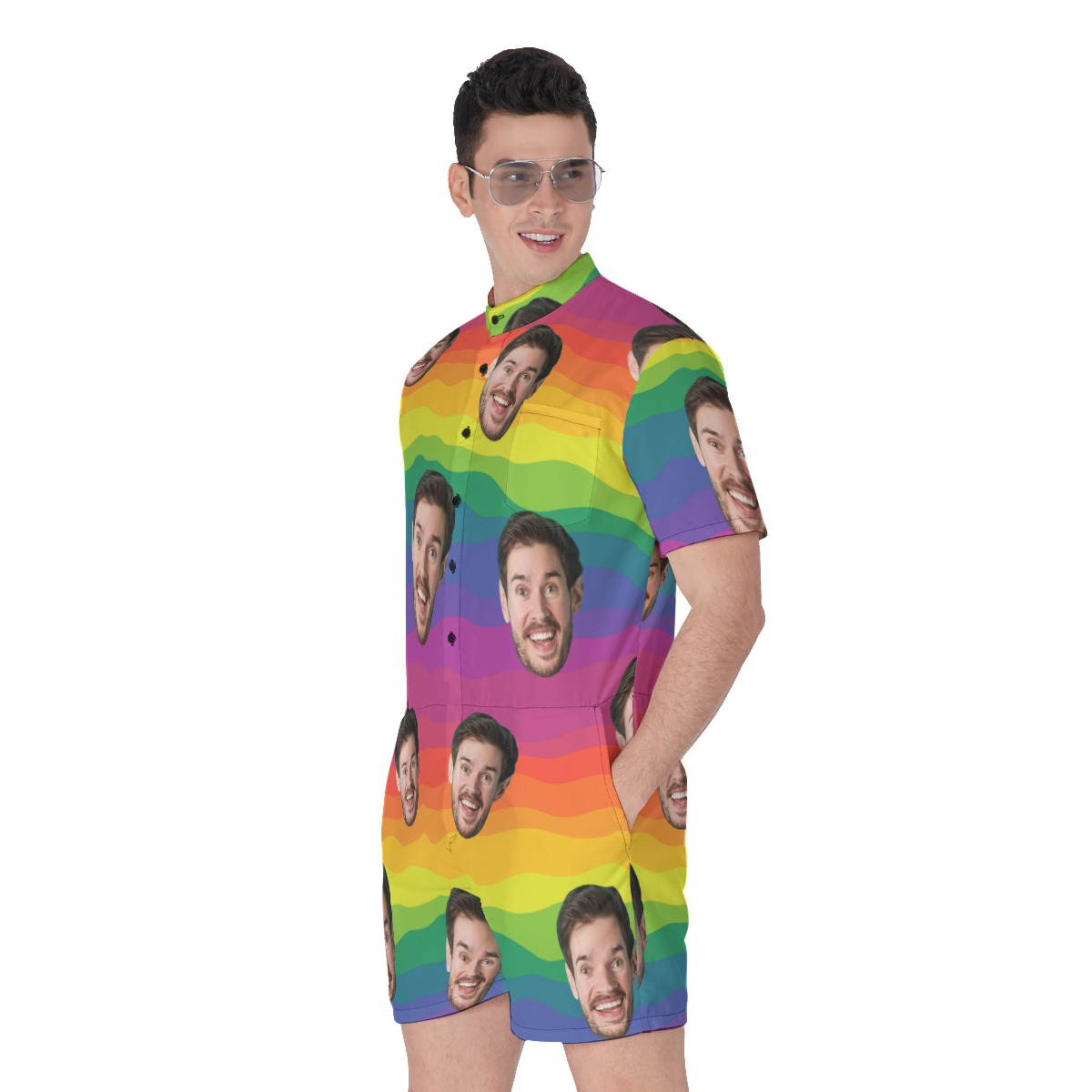 LGBT Pride Flag Hawaiian Romper With Custom Face