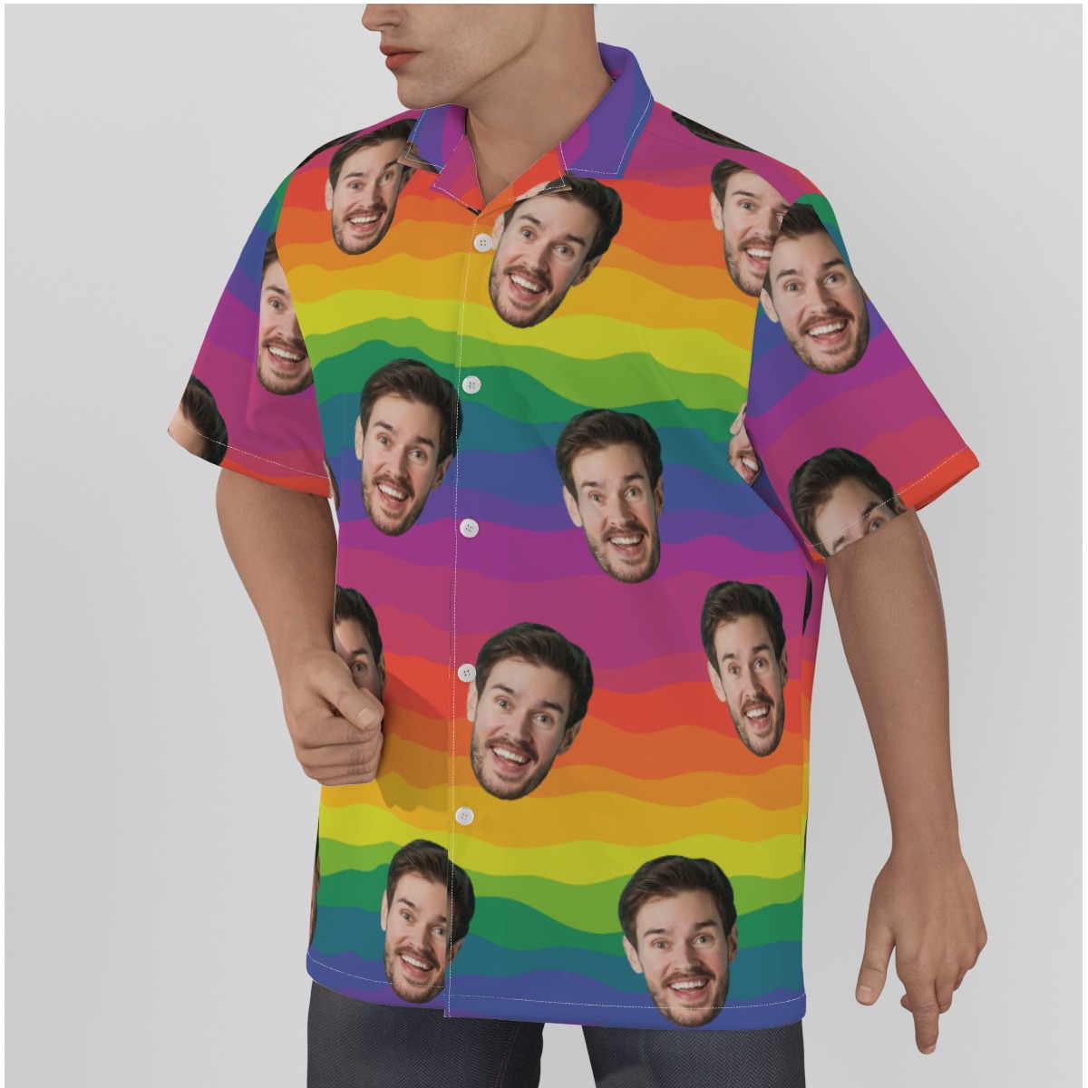LGBT Pride Flag Hawaiian Shirt With Custom Face