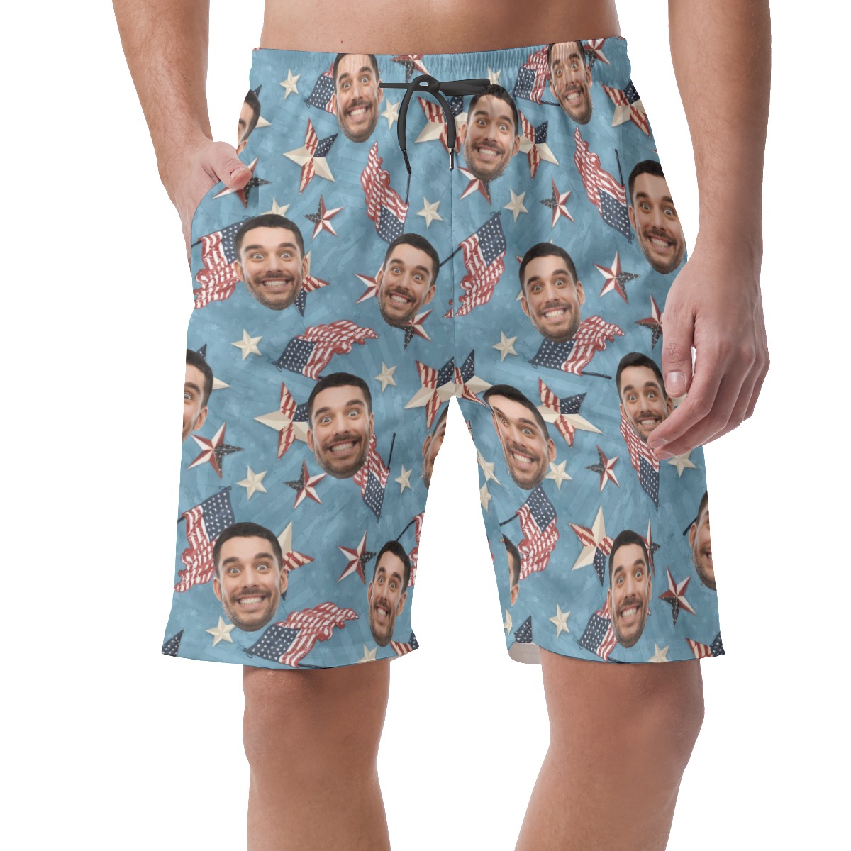 American Flag Custom Face Hawaiian Summer Shorts For Men - variant image 1