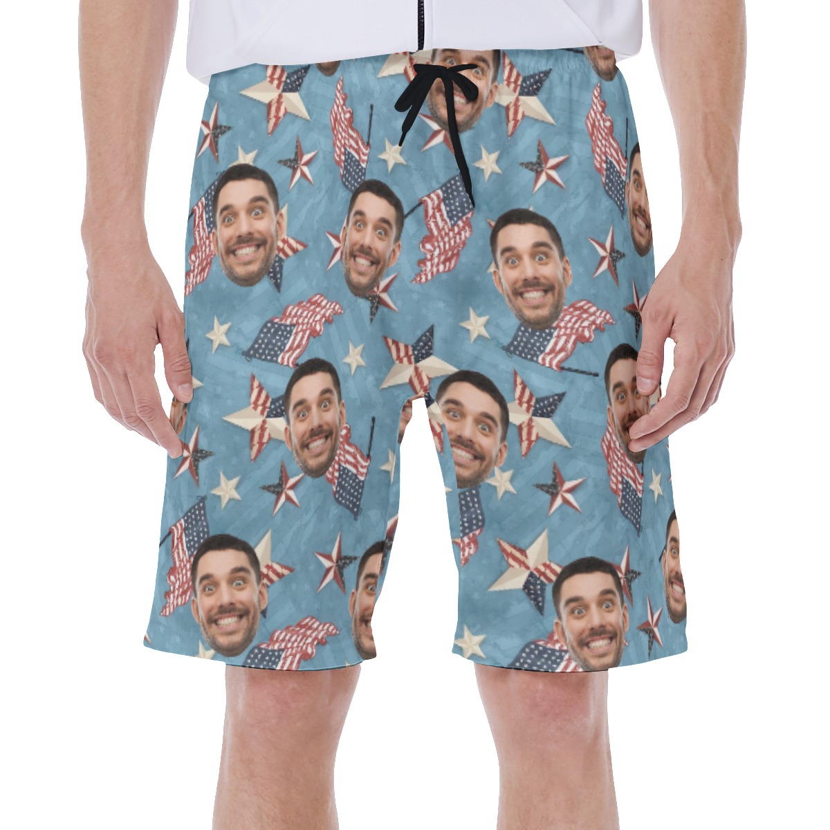Funny American Flag Hawaiian Swim Trunks With Custom Face - variant image 1