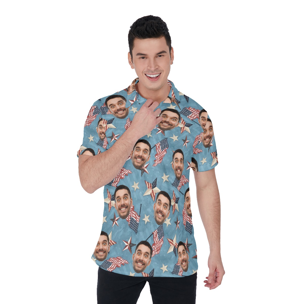 American Flag Custom Face Hawaiian Golf Shirt For Men - variant image 1