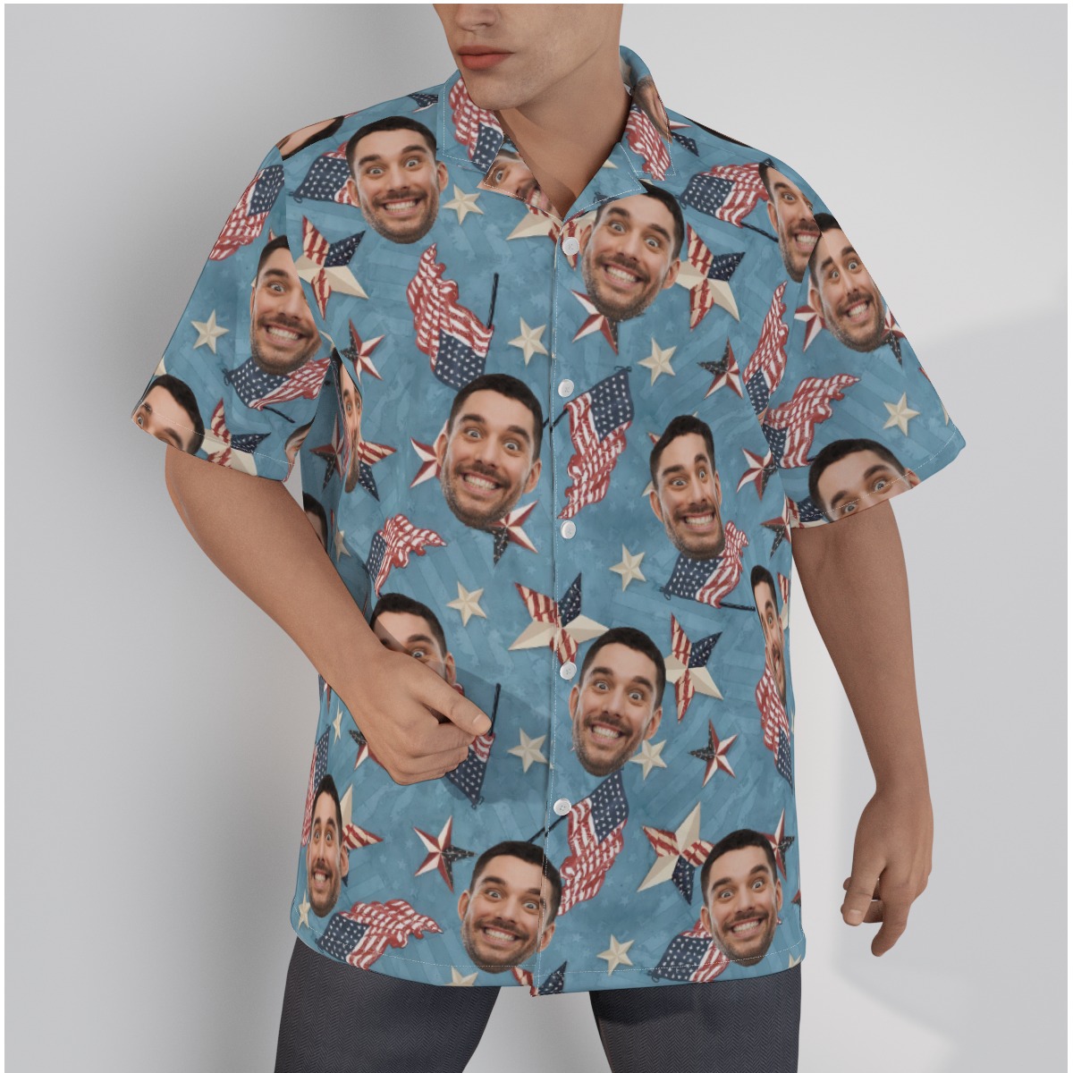 Funny Custom Face American Flag Hawaiian Shirt - variant image 1