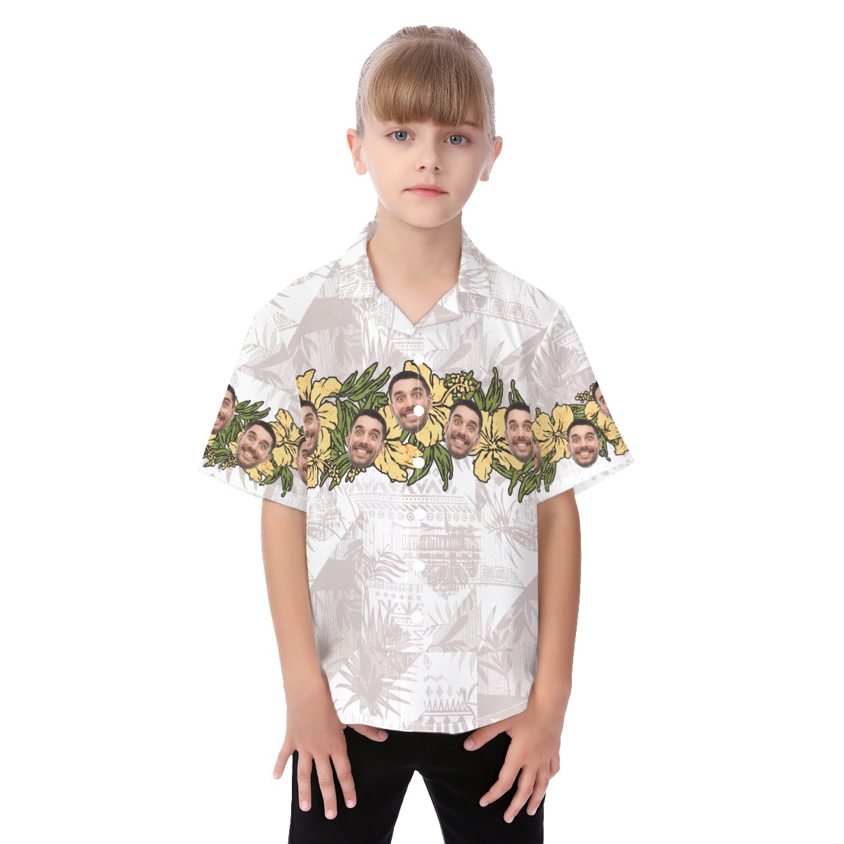 Cute Custom Face Floral Vintage Hawaiian Shirt For Kids - variant image 1