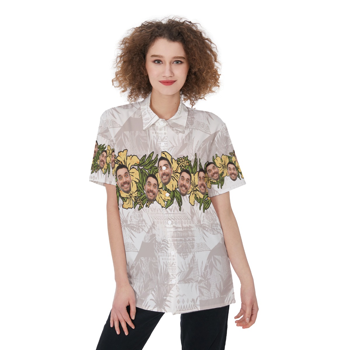Funny Custom Face Floral Vintage Aloha Shirt For Women - variant image 1