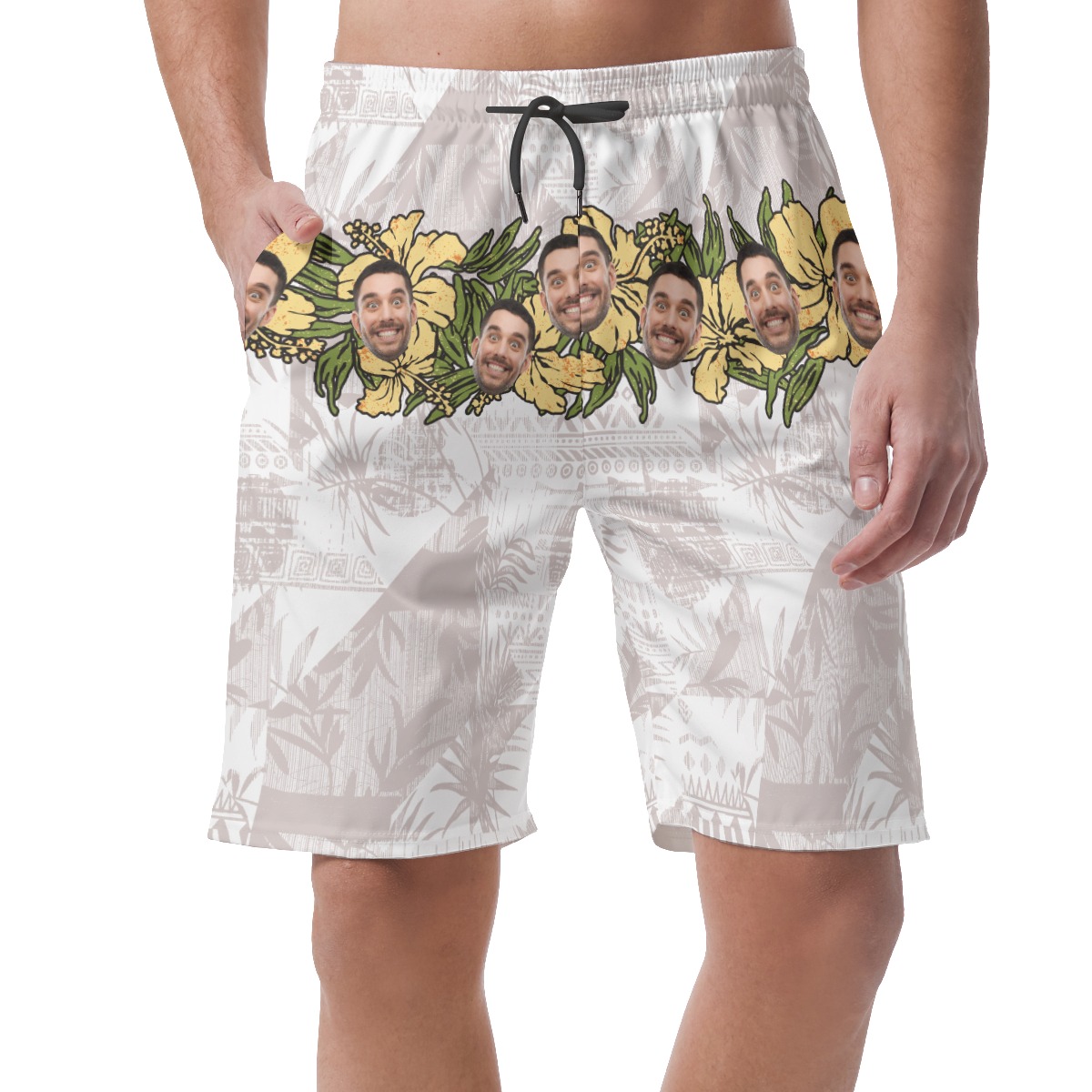 Vintage Hibicus Custom Face Hawaiian Beach Shorts For Men - variant image 1