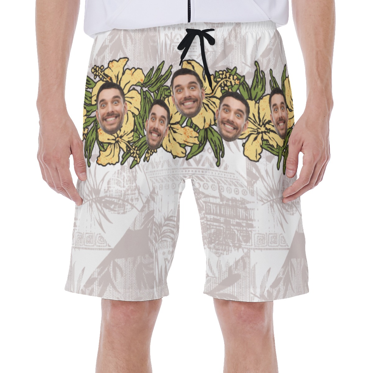 Funny Vintage Floral Hawaiian Swim Trunks With Custom Face - variant image 1