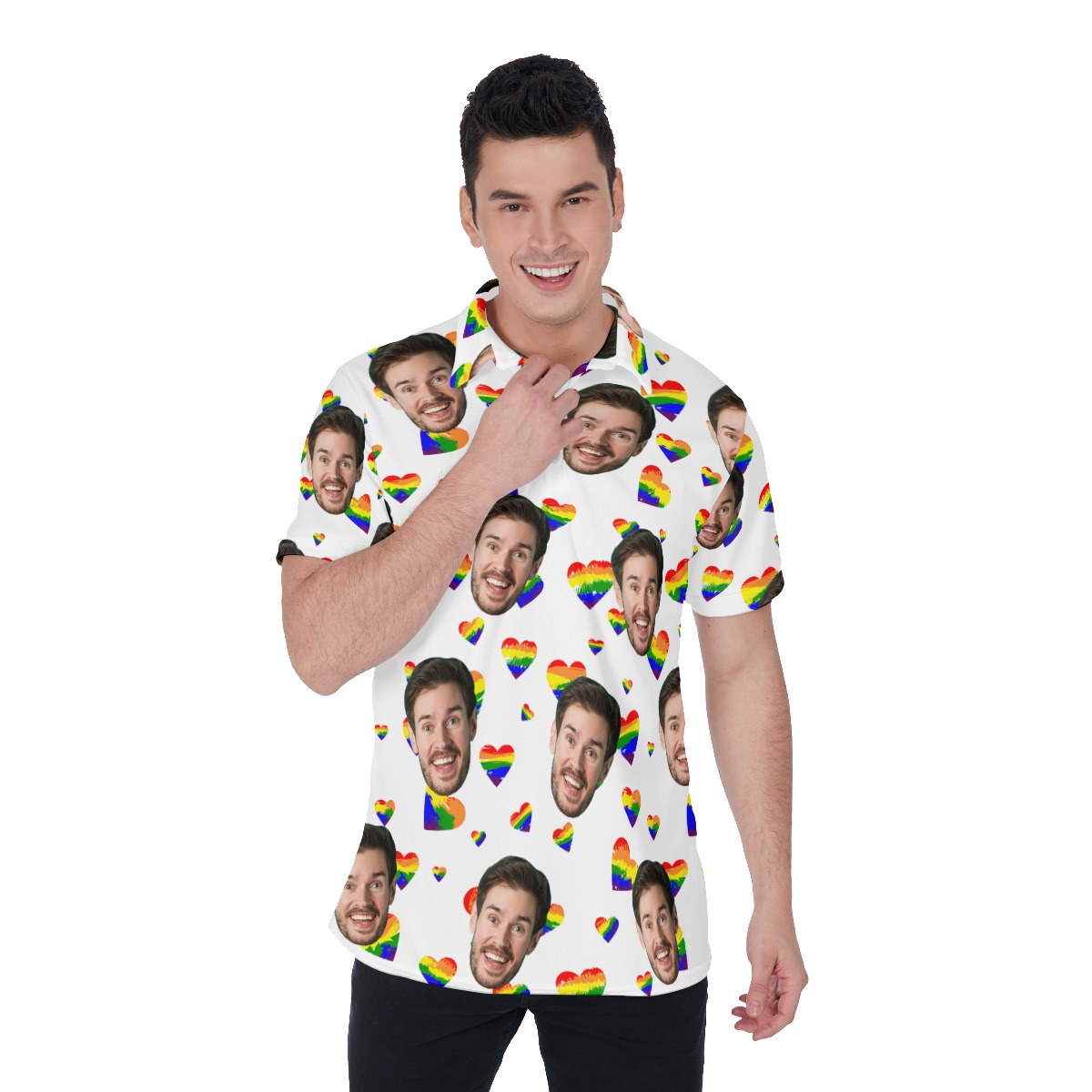 LGBT Heart Collared Polo Shirt With Custom Face - variant image 1