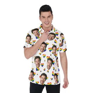 LGBT Heart Collared Polo Shirt With Custom Face