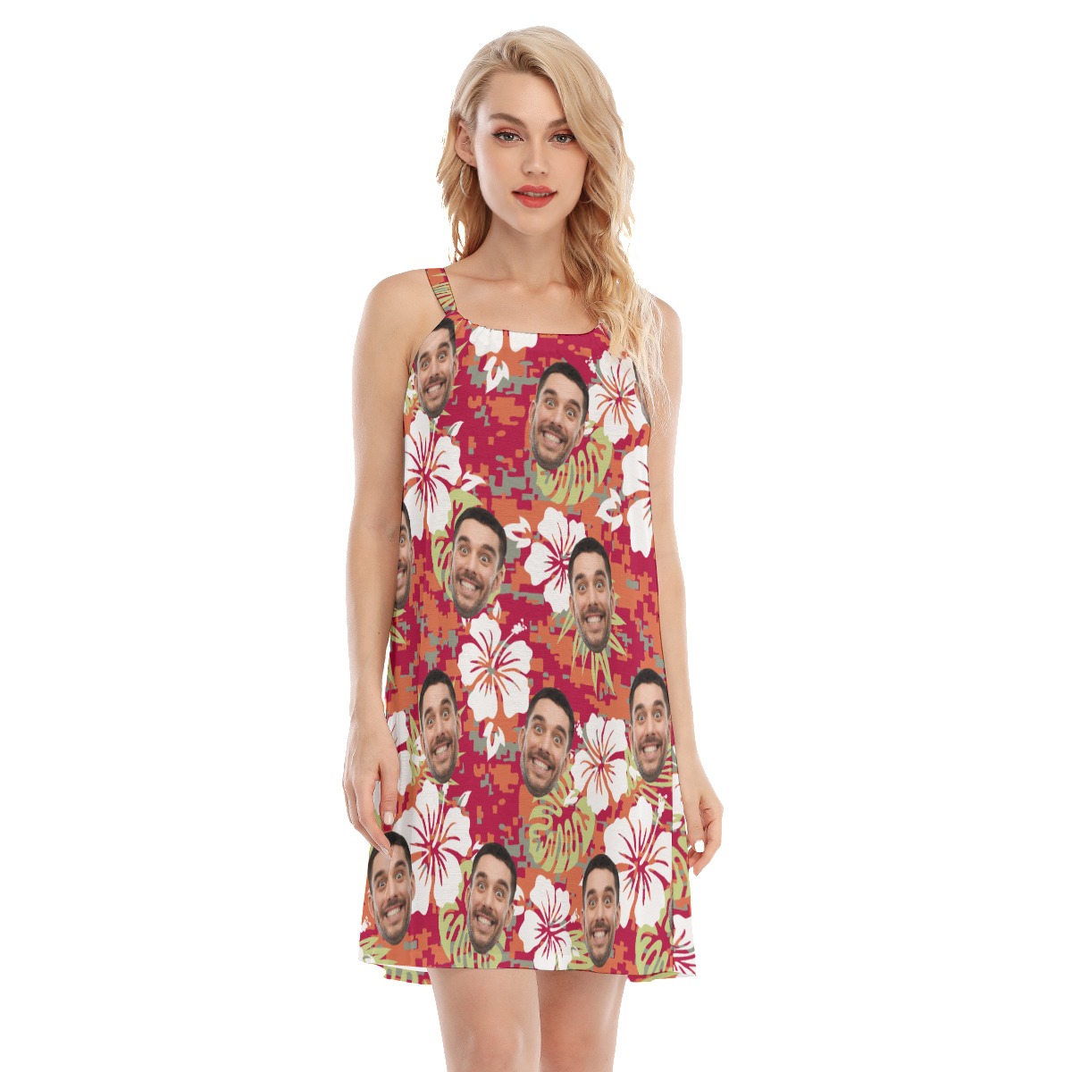 Custom Face Floral Camouflage Hawaiian Cami Dress For Women - variant image 1