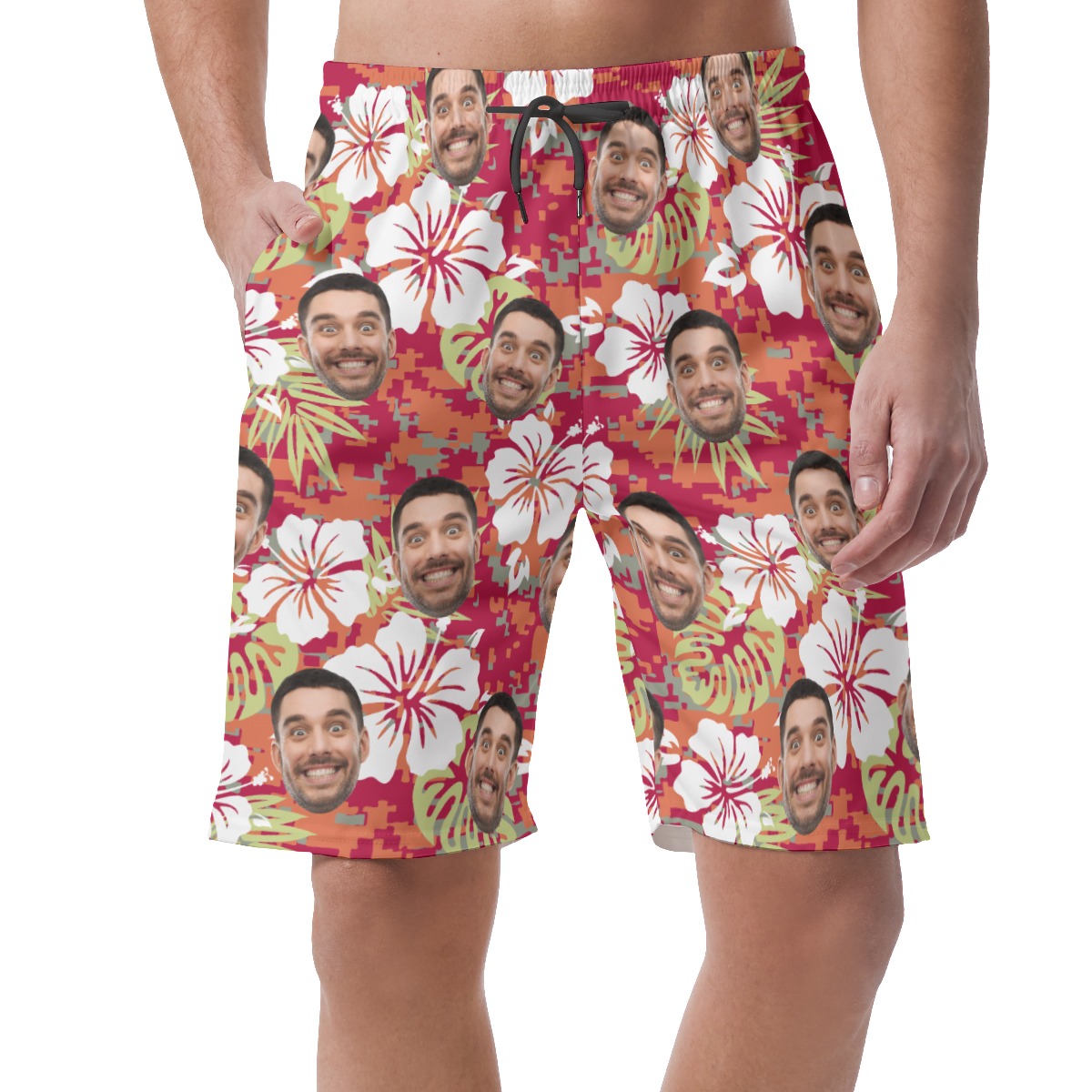 Floral Camouflage Custom Face Hawaiian Beach Shorts For Men - variant image 1